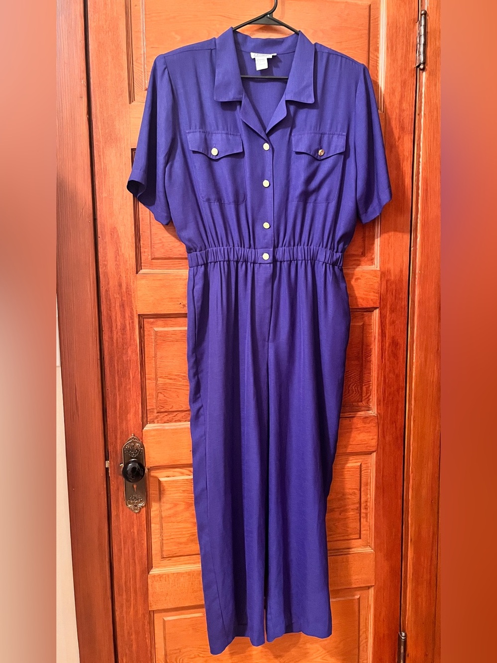 Vintage Notations Purple Short-Sleeve Maxi Jumpsuit